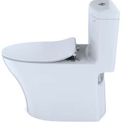 1.0 and 0.8 GPF Dual Flush One-Piece Elongated Chair Height Toilet in Cotton