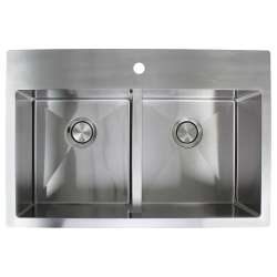 16 Gauge Equal Double Micro Edge Dual Mount Stainless Steel Sink Bowls with Low Divide 33