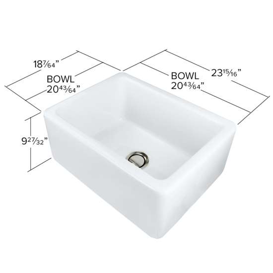 24 in. X 18 in. X 10 in. Single Bowl, Farmhouse Fireclay Kitchen Sink, Undermount Installation, In White