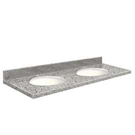 Transolid 61-in x 22-in Granite Bathroom Double Bowl Vanity Top with Eased Edge and 4-in Loose
Backsplash in Rosselin White