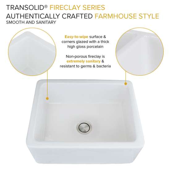 24 in. X 18 in. X 10 in. Single Bowl, Farmhouse Fireclay Kitchen Sink, Undermount Installation, In White
