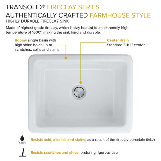 24 in. X 18 in. X 10 in. Single Bowl, Farmhouse Fireclay Kitchen Sink, Undermount Installation, In White