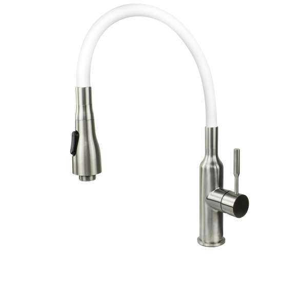 24-in White Laundry Cabinet with Stainless Steel Sink, Stainless Steel High Arc Faucet, Magnetic Sink Accessories, and Drain Installation Kit