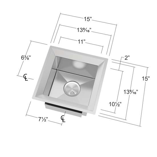15-in x 15-in x 9-in 14 Gauge Single Bowl, Undermount Stainless Steel Kitchen Sink with SinkPocketâ„¢