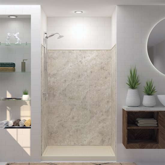 48-in x 36-in x 72-in Solid Surface Shower Wall Trimmable Surround in Silver Mocha