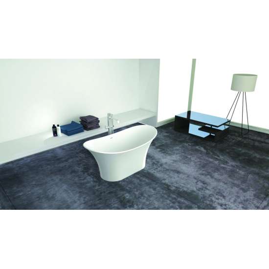 Anais 60-in L x 30-in W x 27.5-in H Resin Stone Freestanding Bathtub with center drain, in White