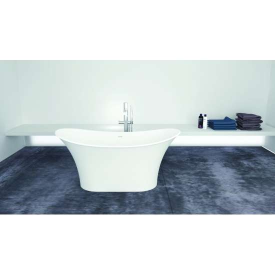 Anais 60-in L x 30-in W x 27.5-in H Resin Stone Freestanding Bathtub with center drain, in White