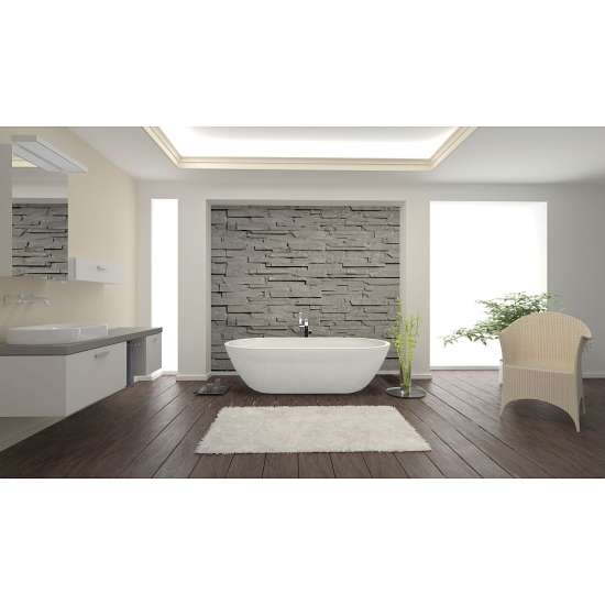 Sherwood 63-in L x 32-in W x 21-in H Resin Stone Freestanding Bathtub with center drain, in White