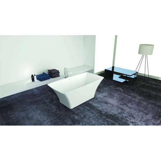 Lynville 60-in L x 30-in W x 24-in H Resin Stone Freestanding Bathtub with center drain, in White