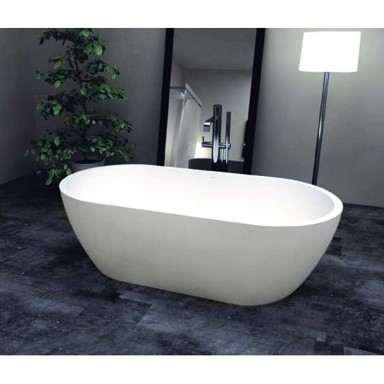 Sherwood 63-in L x 32-in W x 21-in H Resin Stone Freestanding Bathtub with center drain, in White