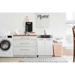 24-in White Laundry Cabinet with 9-in Handmade Stainless Steel Sink, Stainless Steel High Arc Faucet in White