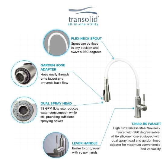 24-in White Laundry Cabinet with 9-in Handmade Stainless Steel Sink, Stainless Steel High Arc Faucet in White