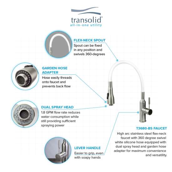 24-in White Laundry Cabinet with Stainless Steel Sink, Stainless Steel High Arc Faucet, Magnetic Sink Accessories, and Drain Installation Kit