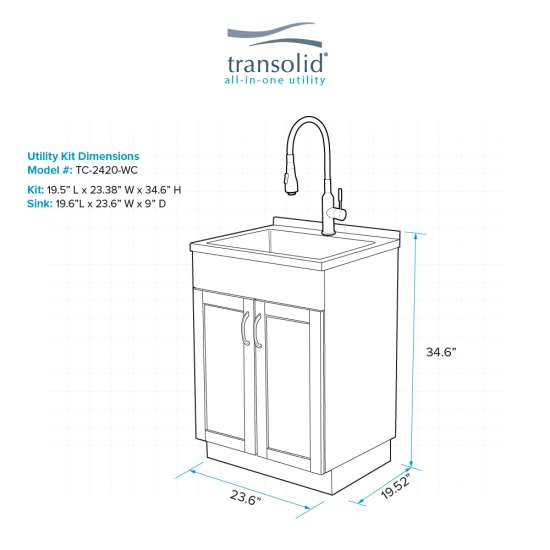 24-in White Laundry Cabinet with Stainless Steel Sink, Stainless Steel High Arc Faucet, Magnetic Sink Accessories, and Drain Installation Kit