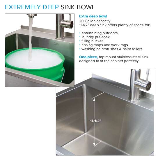 25 in. x 22 in. x 34.3 in. Stainless Steel Laundry Sink with Wash Stand and Faucet in Brushed Satin