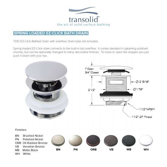 71-in L x 33.5-in W x 25.6-in H Resin Stone Freestanding Bathtub with center drain, in White