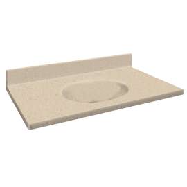 Transolid 43-in  x 22-in Solid Surface Bathroom Vanity Top with Eased Edge and 4in Integral Cove Backsplash in Matrix Khaki Deck/Matrix Khaki Bowl