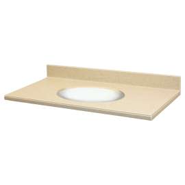 Transolid 25-in  x 22-in Solid Surface Bathroom Vanity Top with Modified Ogee Edge and 4in Integral Cove Backsplash in Sandstone Deck/White Bowl