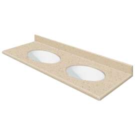 Transolid 61-in  x 22-in Solid Surface Bathroom Vanity Top with Modified Ogee Edge and 4in Integral Cove Backsplash in Matrix Khaki Deck/White Bowl