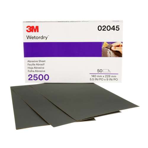 7000028117 Wetordry™ Abrasive Sheet 401Q, 02045, 2500, 5 1/2 x 9 in, 50 sheets per carton, 5 cartons per case