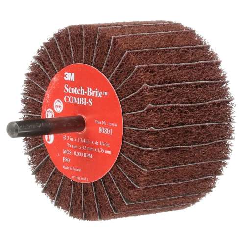 7000077965 Scotch-Brite™ Combi-S Wheel 80801, 3 in x 1-3/4 in 1/4 in Shank 80 X-weight, 10 ea/Case