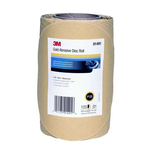 7000118772 Stikit™ Gold Disc Roll, 01491, 8 in, P120, 125 discs per roll, 4 rolls per case