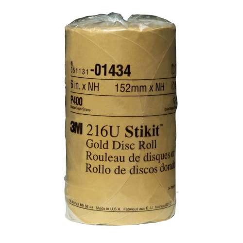 7000119681 Stikit™ Gold Disc Roll, 01434, 6 in, P400, 175 discs per roll, 6 rolls per case