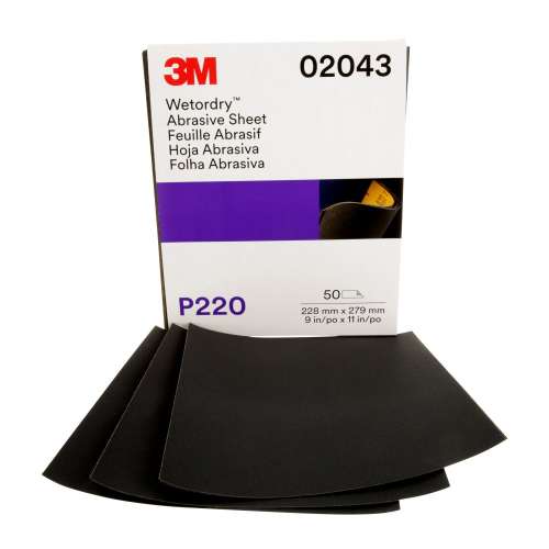 7000120115 Wetordry™ Abrasive Sheet, 02043, P220, 9 in x 11 in, 50 sheets per carton, 5 cartons per case