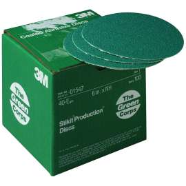 7000120327 Green Corps™ Stikit™ Production™ Disc, 01547, 6 in, 40 grit, 100 discs per carton, 5 cartons per case