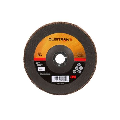7010300291 Cubitron™ II Flap Disc 967A, 80+, T29, 7 in x 7/8 in, Giant, 5 ea/Case