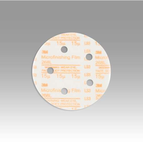 7010307657 Hookit™ Microfinishing Film Disc 268L, 15 Mic 3MIL, Type D, 5 in x NH, D/F 5HL, Die 500FH, 25/Bag, 500 ea/Case