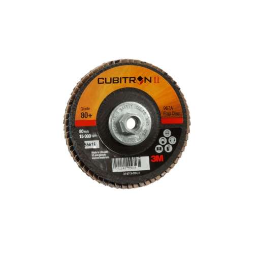 7010308943 Cubitron™ II Flap Disc 967A, 80+, T29 Quick Change, 4 in x 3/8