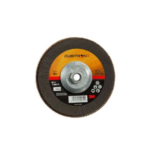 7010308948 Cubitron™ II Flap Disc 967A, 80+, T29 Quick Change, 7 in x 5/8