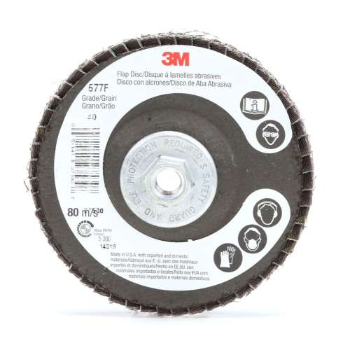 7010326755 Flap Disc 577F, 80, T29 Quick Change, 4 in x 3/8 in-24, 10 ea/Case