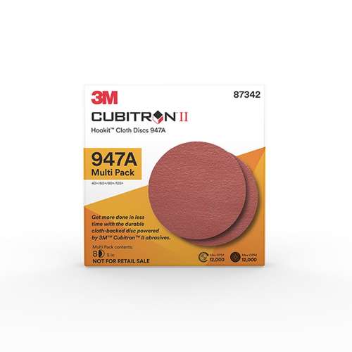 7010327613 Cubitron™ II Hookit™ Cloth Disc 947A, 87342, 5 x NH, 40+ to 120+, 20 Packs/Case, Multi-pack