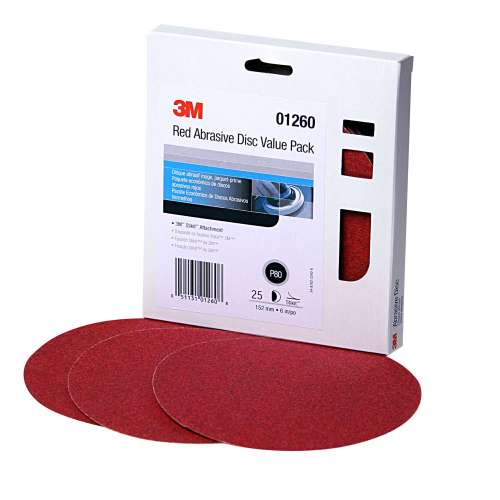7010327776 Red Abrasive Stikit™ Disc Value Pack, 01260, 6 in, P80, 25 discs per carton, 4 cartons per case