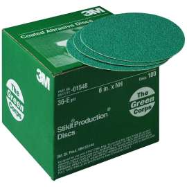 7010328261 Green Corps™ Stikit™ Production™ Disc, 01548, 6 in, 36 grit, 100 discs per carton, 5 cartons per case