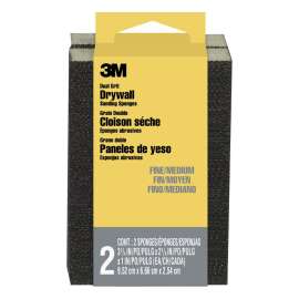 7010340441 Drywall Sanding Sponge 19093, Dual Grit Block, 2 5/8 in x 3 3/4 in x 1 in, Fine/Medium grit, 2/pk, 12 pks/cs