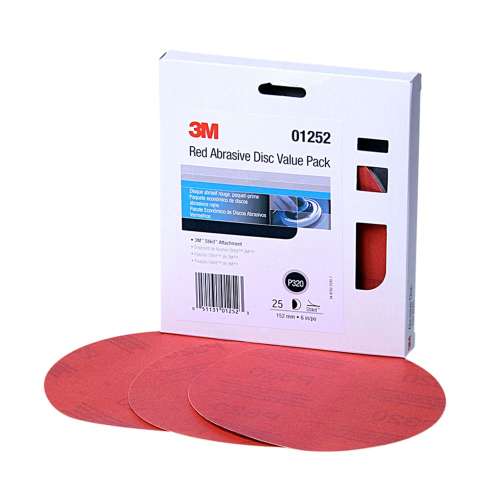 7010362823 Red Abrasive Stikit™ Disc Value Pack, 01252, 6 in, P320 grade, 25 discs per pack, 4 packs per case