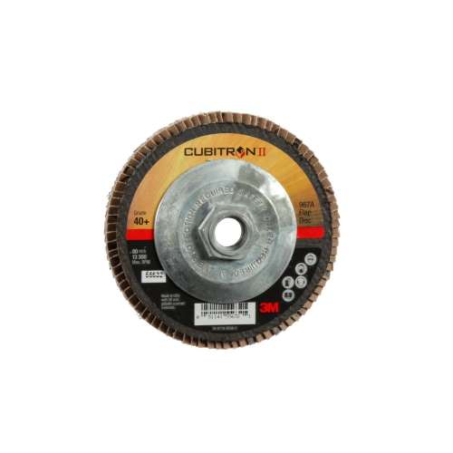 7010363301 Cubitron™ II Flap Disc 967A, 40+, T27 Quick Change, 4-1/2 in x 5/8