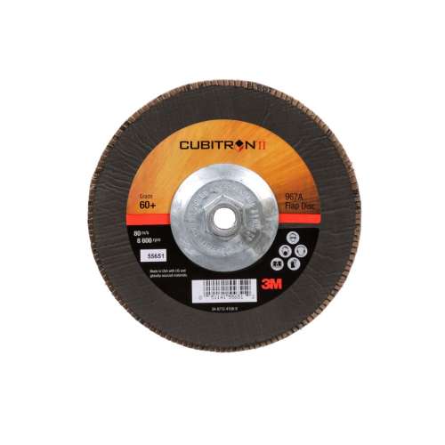 7010363309 Cubitron™ II Flap Disc 967A, 60+, T29 Quick Change, 7 in x 5/8