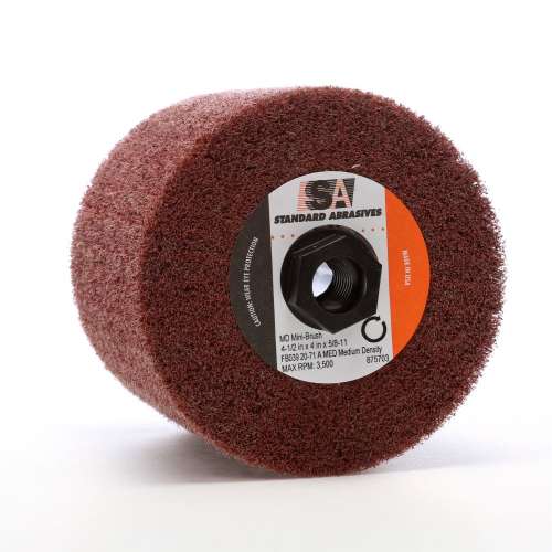 7010369376 Standard Abrasives™ MD Mini-Brush 875702, 4-1/2 in x 4 in x 5/8-11 FB036 A XCS Medium Density, 1 ea/Case