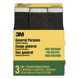 7010375224 General Purpose Sanding Sponge 908NA-3P-CC, 3 3/4 in x 2 5/8 in x 1 in, Dual Grit, Fine/Medium, 3 sponges/pack, 6 pks/cs