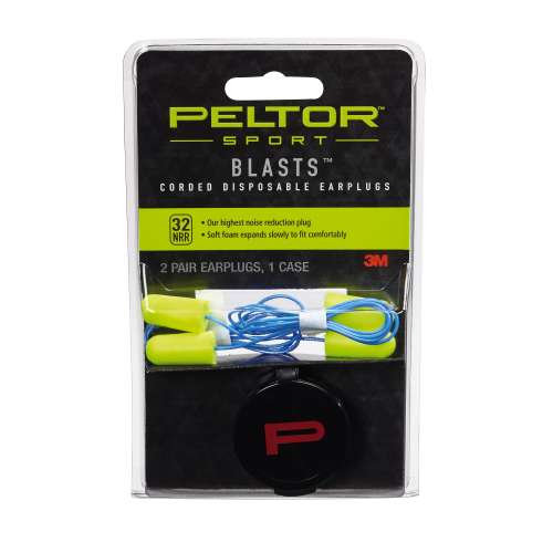 7010377058 97081-10C Peltor Sport Blasts Corded Disposable Earplugs 97081-10C, 2 Pair Pack, Neon Yellow