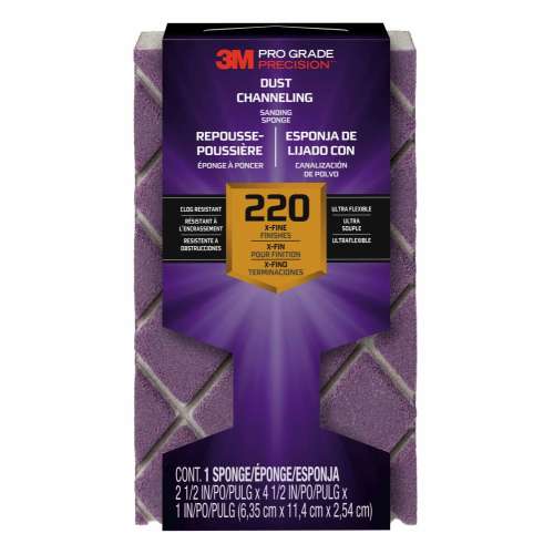 7010410803 Pro Grade Precision™ Dust Channeling Block Sanding Sponge 220 grit Extra Fine, 2504TRI-220-CH, 4.5 in x 2.5 in x 1 in, 12/cs