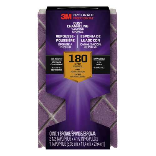 7010410822 Pro Grade Precision™ Dust Channeling Block Sanding Sponge 180 grit Fine, 2503TRI-180-CH, 4.5 in x 2.5 in x 1 in, 12/cs