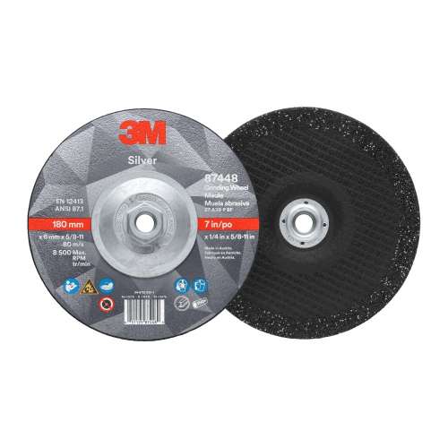 7010412150 Silver Depressed Center Grinding Wheel, 87448, T27 Quick Change, 7 in x 1/4 in x 5/8 in-11 in, 10/Carton, 20 ea/Case