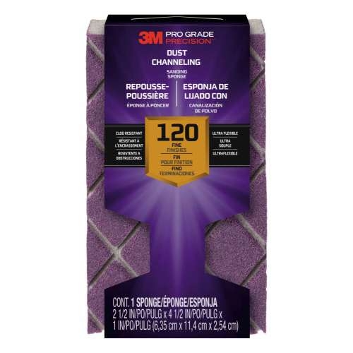 7010412362 Pro Grade Precision™ Dust Channeling Block Sanding Sponge 120 grit Fine, 2502TRI-120-CH, 4.5 in x 2.5 in x 1 in, 12/cs