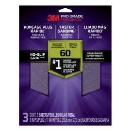 7010417000 Pro Grade Precision™ Faster Sanding Sanding Sheets 60 grit Coarse, 26060TRI-3, 9 in x 11 in, 3/pk