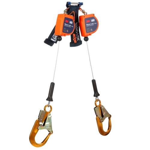 7012819226 3500280 DBI-SALA® Nano-Lok™ Edge Twin-Leg Personal Self Retracting Lifeline 3500280, Cable, Aluminum Rebar Hook, 8 ft., Class 2, ANSI